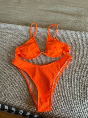 Bright Orange Textured Bikini Set